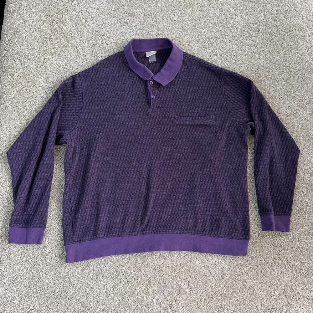 Vintage Haband Casual Joe Sweater Mens XL Purple Geometric Collared Tight Knit